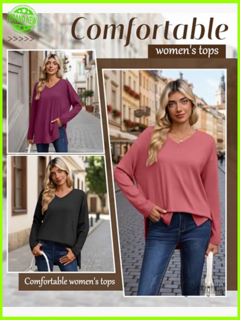 3 Pack Oversized Long Sleeve V-Neck Tunic Tops Loose Fit Workout Casual - Picture 5 of 6